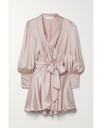 Zimmermann Ruffled Silk-satin Mini Wrap Dress - Pink