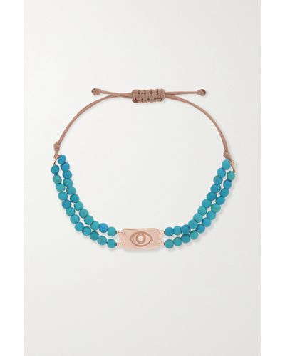 Diane Kordas 14-karat Rose Gold, Cord, Turquoise And Diamond Bracelet - Blue