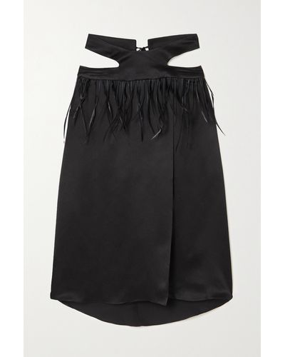 Maximilian Tasselled Cutout Hammered Silk-satin Skirt - Black