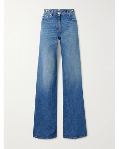 Versace Embellished High-rise Wide-leg Jeans - Blue