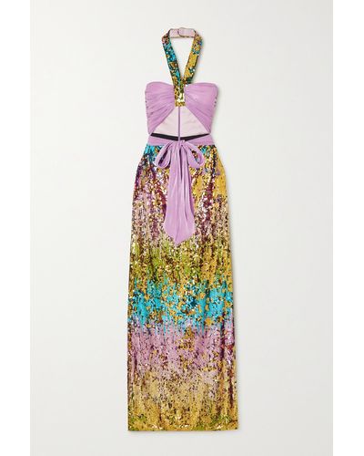 Halpern Halterneck Sequined Chiffon Gown - Purple