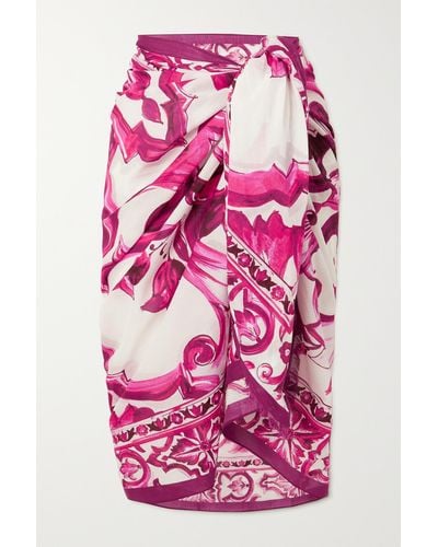 Dolce & Gabbana Frayed Printed Cotton-voile Pareo - Pink