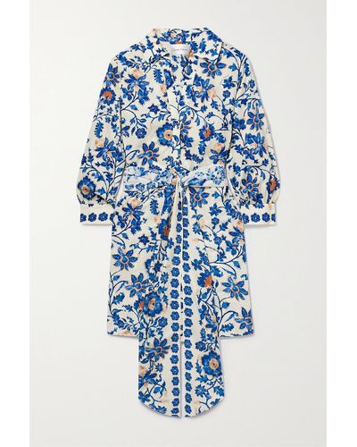 Cara Cara Mini-robe-chemise En Popeline De Coton À Imprimé Fleuri Et À Liens Leighton - Bleu