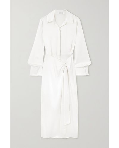 Jonathan Simkhai Samba Wrap-effect Satin Midi Shirt Dress - White