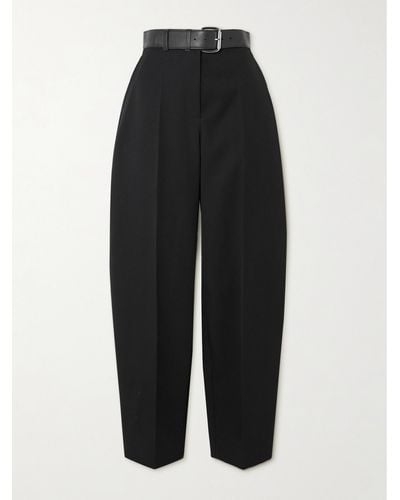 Alexander Wang Belted Pleated Wool Tapered Trousers - Black