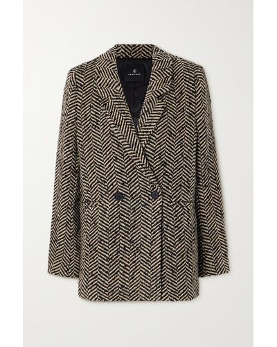 Anine Bing Diana Double-breasted Herringbone Tweed Blazer - Brown