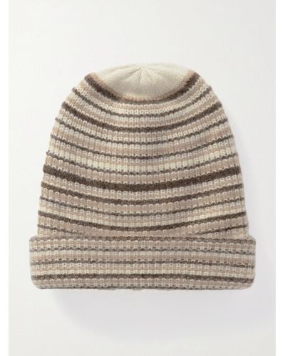 The Elder Statesman Watchman Ribbed Striped Cashmere Beanie - Natural