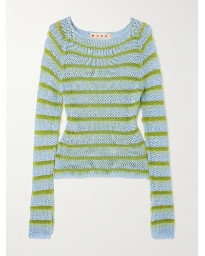 Marni Striped Cotton And Brushed Mohair-blend Jumper - Green
