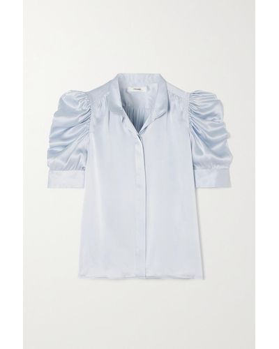 FRAME Gillian Ruched Silk-satin Blouse - Blue