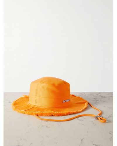 Jacquemus Le Bob Artichaut Embellished Frayed Cotton-canvas Bucket Hat - Orange