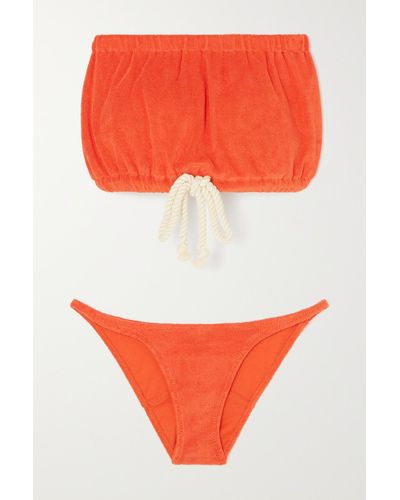 Lisa Marie Fernandez Victor Strapless Cotton-blend Seersucker Bikini - Orange