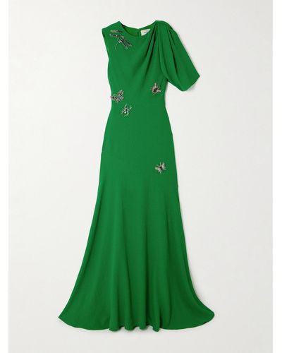 Erdem Embellished One-shoulder Gown - Green