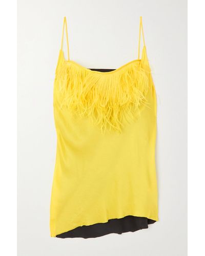 Marques'Almeida Feather-trimmed Two-tone Satin-crepe Camisole - Yellow
