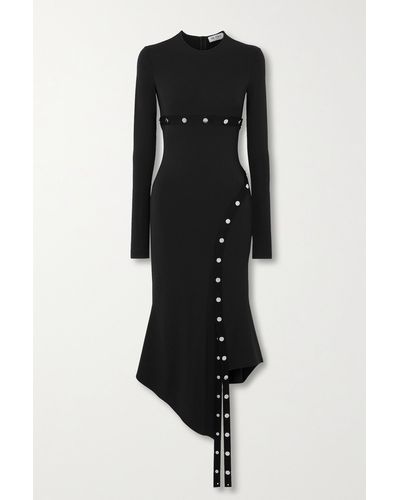The Attico Asymmetric Embellished Jersey Midi Dress - Black