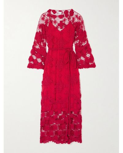 Miguelina Robe Midi En Coton - Rouge