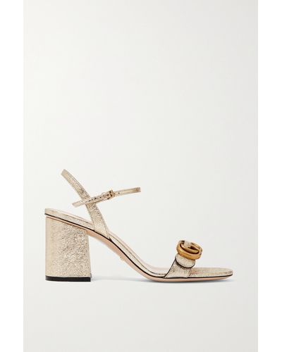 Gucci Marmont Logo-embellished Metallic Cracked-leather Sandals