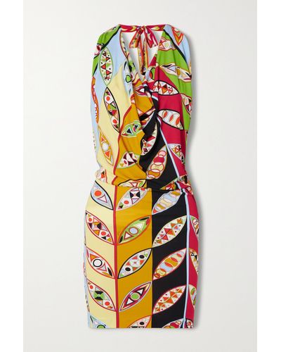 Emilio Pucci Printed Satin-crepe Halterneck Mini Dress - Multicolour