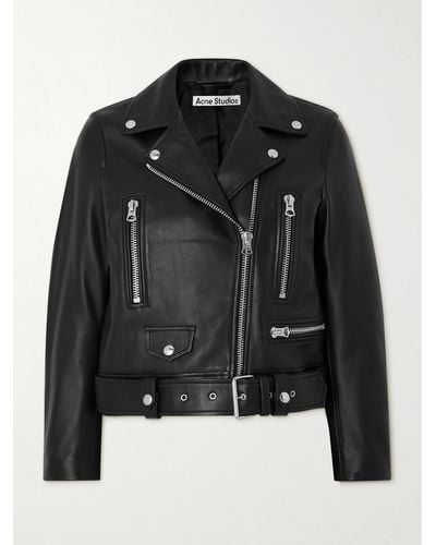 Acne Studios Belted Leather Biker Jacket - Black