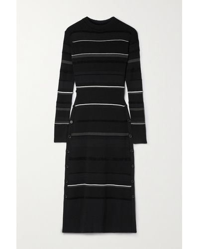 Proenza Schouler Button-detailed Striped Ribbed-knit Midi Dress - Black