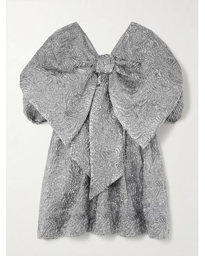 Simone Rocha Oversized Bow-detailed Metallic Cloqué Mini Dress - Gray