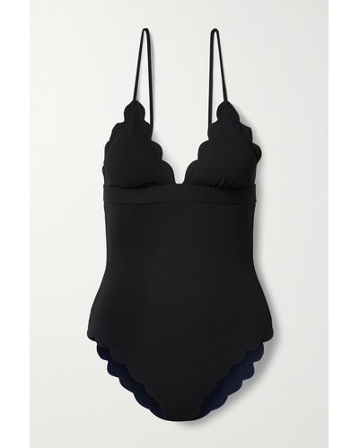 Marysia Swim + Net Sustain Santa Clara Maillot Scalloped Stretch Recycled-crepe Swimsuit - Black