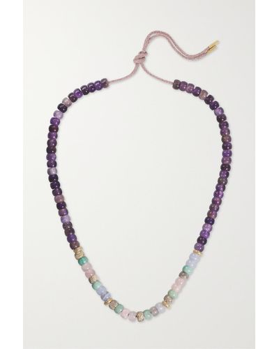 Carolina Bucci Collier En Or 18 Carats (750/1000), Lurex Et Pierres Multiples Big Sur Forte Beads - Blanc