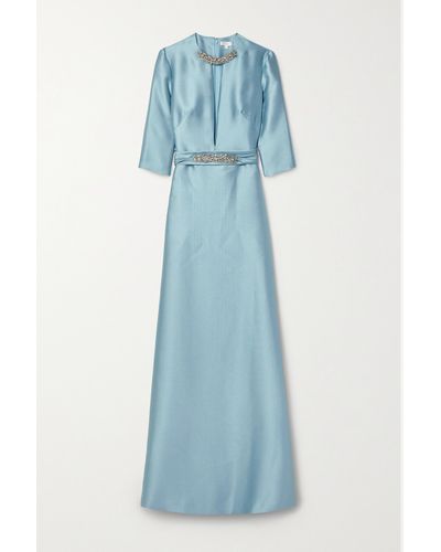 Reem Acra Crystal-embellished Mikado-piqué Gown - Blue