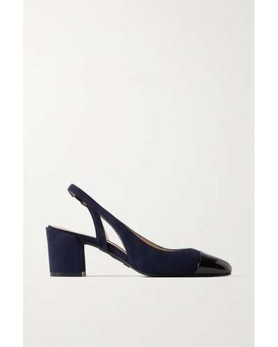Stuart Weitzman Suede And Patent-leather Slingback Court Shoes - Blue