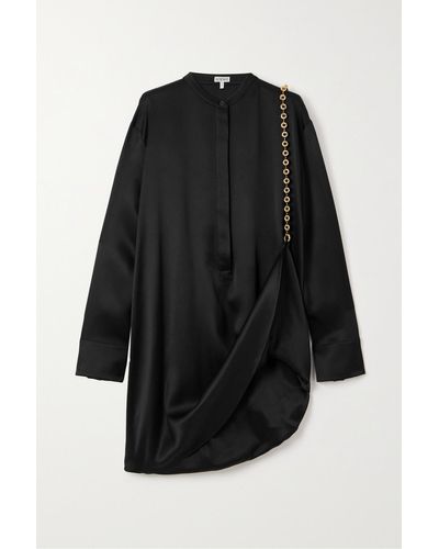 Loewe Robe-chemise En Satin De Soie À Cristaux - Noir