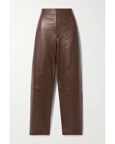 Goldsign Trey Stretch-leather Straight-leg Trousers - Brown