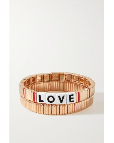 Roxanne Assoulin Golden Love Set Aus Zwei Goldfarbenen Armbändern Mit Details Aus Emaille - Pink