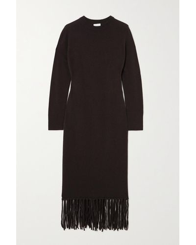 Allude Fringed Wool And Cashmere-blend Midi Dress - Black