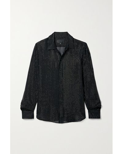 Nili Lotan Gaia Metallic Pinstriped Silk-blend Chiffon Shirt - Black