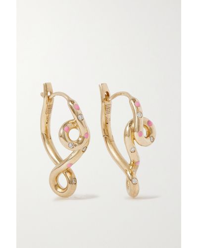 Bea Bongiasca Double Wave 9-karat Gold, Enamel And Diamond Earrings - Natural