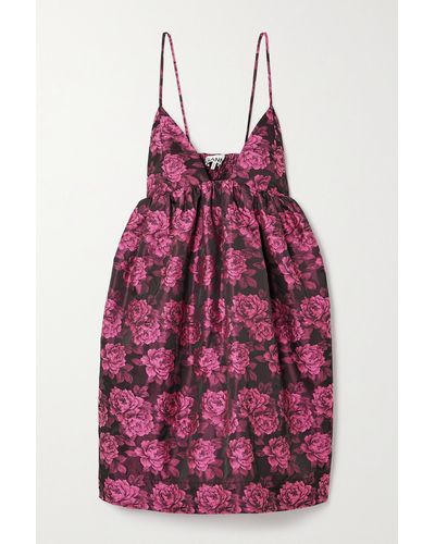Ganni Mini-robe En Jacquard Recyclé À Fronces - Violet