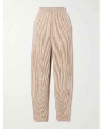 Loro Piana Ribbed Cashmere Tapered Trousers - Natural