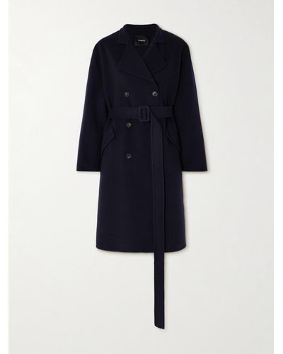 Theory Double-breasted Wool And Cashmere-blend Coat - Blue