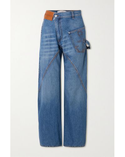 JW Anderson Twisted Panelled Embroidered High-rise Jeans - Blue
