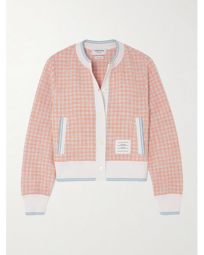 Thom Browne Ribbed-knit Trimmed Cotton-blend Bouclé-tweed Cardigan - Pink