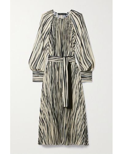 Proenza Schouler Flou Belted Pleated Striped Crepe Midi Dress - Multicolour