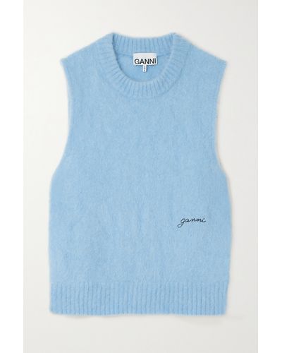 Ganni + Net Sustain Embroidered Alpaca-blend Vest - Blue