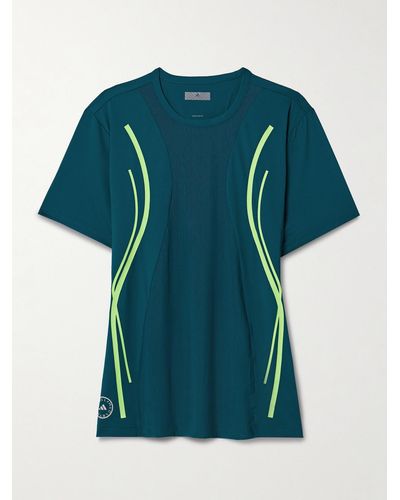 adidas By Stella McCartney Truepace Oversized-t-shirt Aus Recyceltem Stretch-mesh Mit Prints - Blau