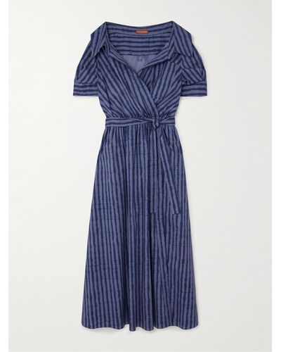 Altuzarra Lydia Belted Off-the-shoulder Striped Cotton-blend Poplin Midi Dress - Blue
