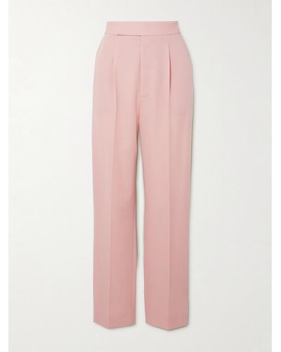 Ralph Lauren Collection Evanne Pleated Wool-twill Straight-leg Pants - Pink