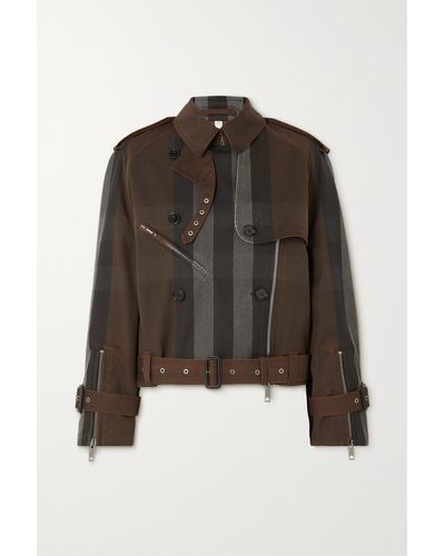Burberry Belted Double-breasted Checked Gabardine Biker Jacket - Brown