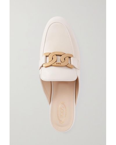Tod's Embellished Leather Slippers - Natural