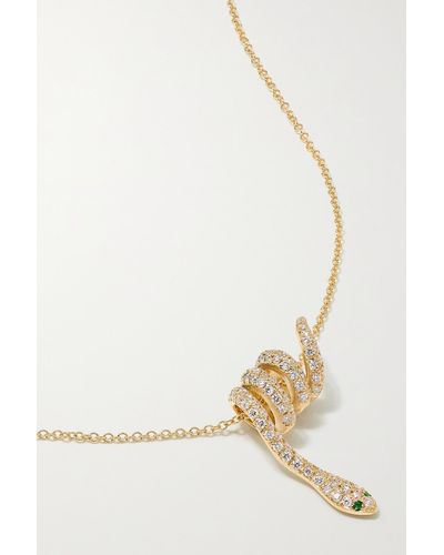 Ileana Makri Curled Snake 18-karat Gold, Diamond And Tsavorite Necklace - White