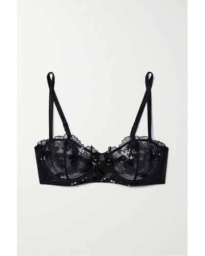 Fleur du Mal + Net Sustain Embellished Embroidered Recycled-tulle Underwired Soft-cup Bra - Black