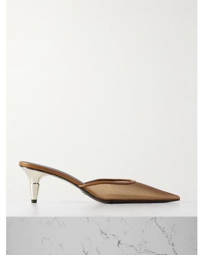 Proenza Schouler Spike Leather-trimmed Mesh Point-toe Mules - Natural