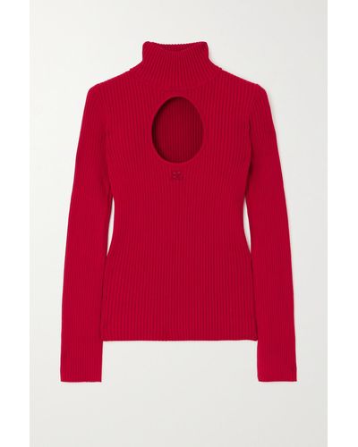 Courreges Cutout Ribbed-knit Turtleneck Jumper - Red